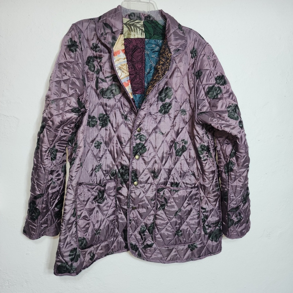 Blair Silk Quilted Jacket Medium Multicolor Patchwork Reversible Floral Boho - Picture 3 of 12